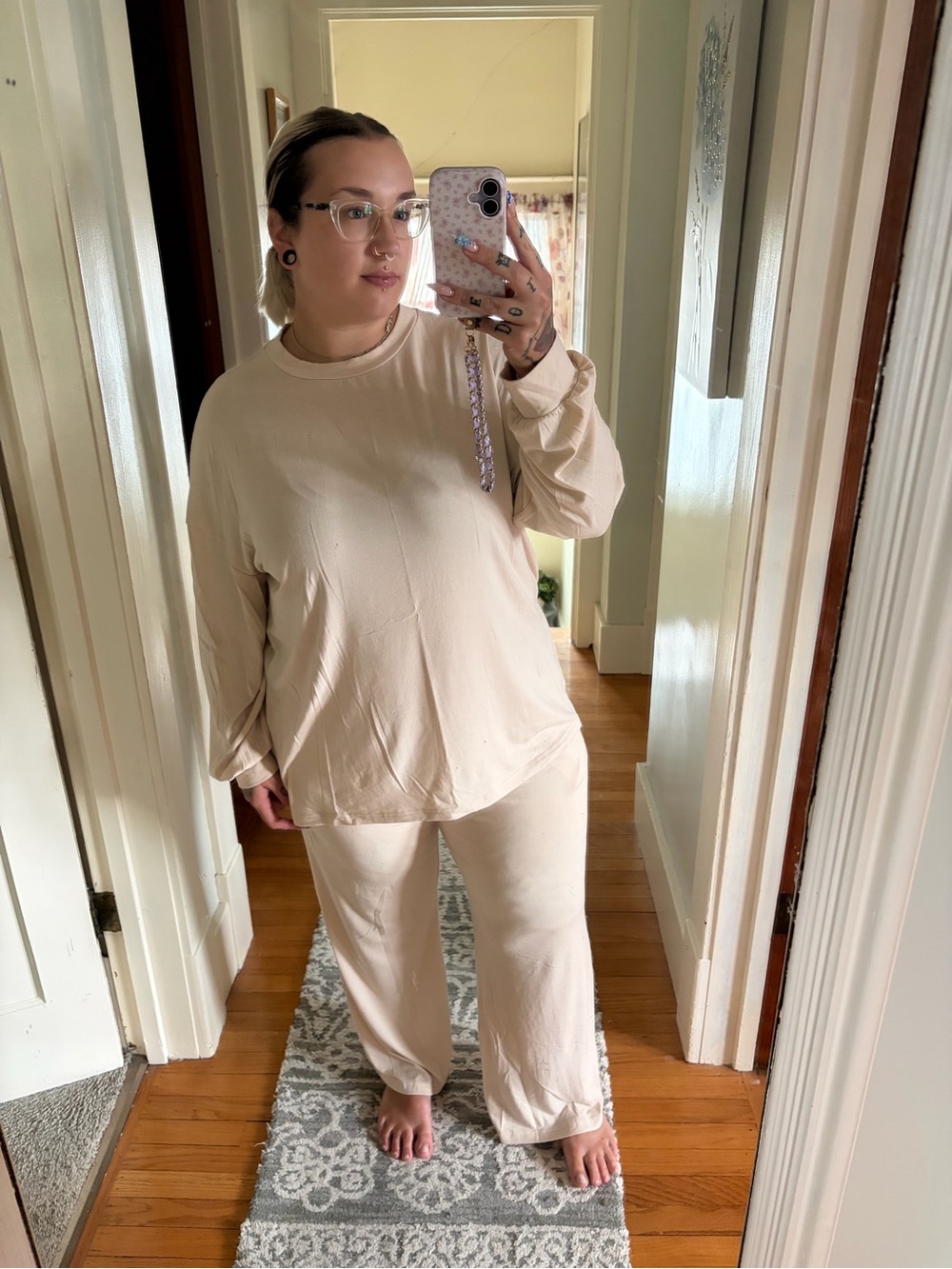 2 Piece Lounge Set Beige Size Large